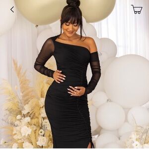 Black Bodycon Ruched Dress